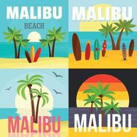 conjunto de conceito de banner de surf de praia de malibu, estilo simples vetor