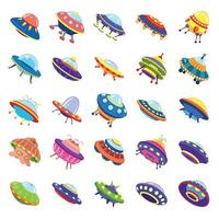 conjunto de ícones de ufo, estilo cartoon