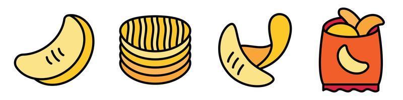 ícones de batata chips definir vetor de cor de linha