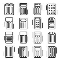 conjunto de ícones de colchão inflável, estilo de contorno vetor