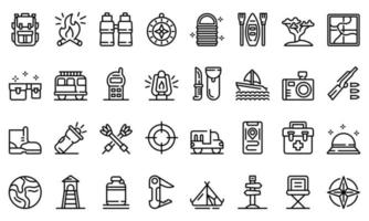 conjunto de ícones de equipamento de safári, estilo de estrutura de tópicos