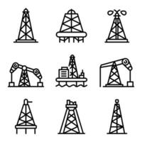 conjunto de ícones de óleo de torre, estilo de estrutura de tópicos vetor