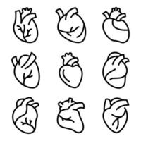 conjunto de ícones do coração humano, estilo de contorno vetor