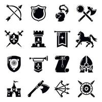 conjunto de ícones medievais de cavaleiro, estilo simples