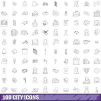 conjunto de 100 ícones da cidade, estilo de contorno vetor