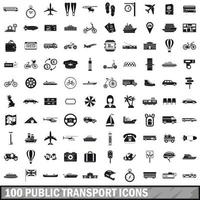 Conjunto de 100 ícones de transporte público, estilo simples vetor