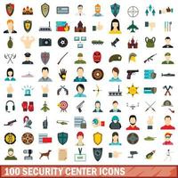 Conjunto de 100 ícones do centro de segurança, estilo simples vetor