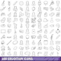 conjunto de 100 ícones de erudição, estilo de contorno vetor
