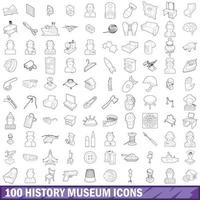 Conjunto de 100 ícones de museu de história, estilo de contorno vetor