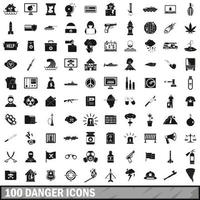 conjunto de 100 ícones de perigo, estilo simples vetor