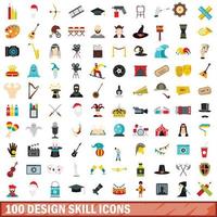 conjunto de 100 ícones de habilidade de design, estilo simples vetor