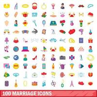 conjunto de 100 ícones de casamento, estilo cartoon vetor