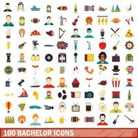 conjunto de 100 ícones de solteiro, estilo simples vetor