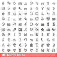 Conjunto de 100 ícones de música, estilo de estrutura de tópicos vetor