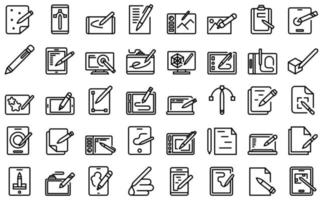 ícones de caneta digital definir vetor de contorno. ferramenta gráfica