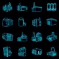 conjunto de ícones de fábricas e plantas de construção industrial vector neon