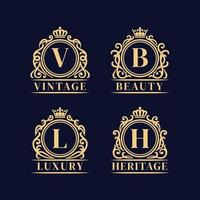 definir molduras de ornamento vitoriana desenhadas à mão distintivo de logotipo de luxo vintage vetor