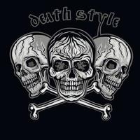 sinal gótico com crânio, camisetas com design vintage grunge vetor