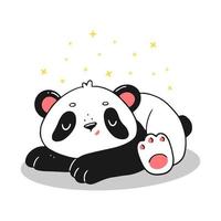 panda fofo dormindo com estrelas. panda em estilo cartoon. projeto de cartão postal. ilustração em vetor animal isolado.