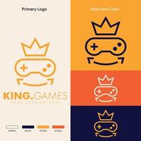 design de logotipo de jogos de gamepad simples e minimalista do rei joystick vetor