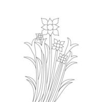 elemento de arte de linha desenhada à mão de flor de silhueta de página para colorir para criança vetor