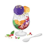 halo halo ou gelo raspado tradicional, leite com várias frutas e feijão doce. ilustração em vetor halo halo sobremesa tradicional filipino isolado no fundo branco.