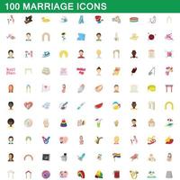 conjunto de 100 ícones de casamento, estilo cartoon vetor