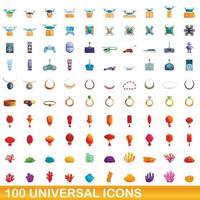 conjunto de 100 ícones universais, estilo cartoon vetor