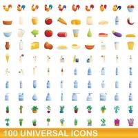 conjunto de 100 ícones universais, estilo cartoon vetor