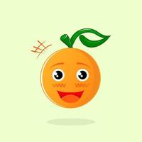 ilustração de mascote laranja bonito com expressão feliz. adequado para logotipo, ícone, símbolo, design de camiseta. verde, laranja e branco vetor