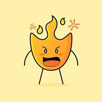 desenho de fogo bonito com expressão de raiva e boca aberta. adequado para logotipos, ícones, símbolos ou mascotes vetor