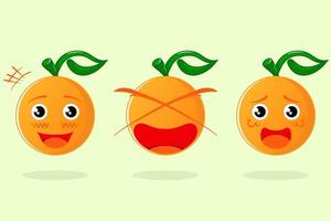 expressão de personagem laranja fofo. chorando, triste, feliz, sorrindo, chocado. adequado para emoticon, logotipo, ícone, símbolo, sinal e mascote. como comida, bebida, logotipo de frutas ou adesivo vetor