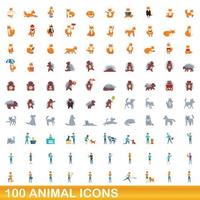 conjunto de 100 ícones de animais, estilo cartoon vetor