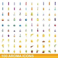 conjunto de 100 ícones de aroma, estilo cartoon vetor