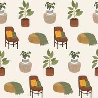 padrão perfeito boho escandinavo na moda com vasos de plantas para casa. fundo de jardim em casa aconchegante decorado em estilo hygge para têxteis, cartões postais, cartazes, convites, design. vetor