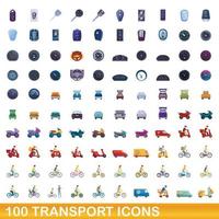 conjunto de 100 ícones de transporte, estilo cartoon vetor