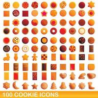 conjunto de 100 ícones de biscoito, estilo cartoon vetor