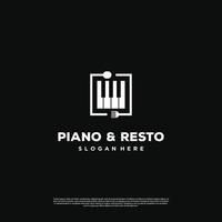 piano resto logo design vintage, piano com logotipo de colher e garfo vetor