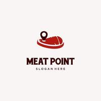 design de logotipo de ponto de carne, bife com logotipo de ponteiro, logotipo de localização de carne, modelo de logotipo de churrascaria vetor