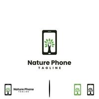 ilustração moderna de design de logotipo de telefone de natureza, telefone com conceito de logotipo de árvore vetor