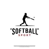 silhueta de pessoas batendo softball. design de logotipo em fundo isolado vetor