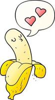 banana de desenho animado apaixonada e bolha de fala no estilo de gradiente suave vetor