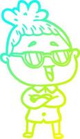 desenho de linha de gradiente frio desenho animado mulher feliz usando óculos vetor
