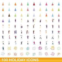 conjunto de 100 ícones de férias, estilo cartoon vetor
