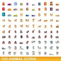 conjunto de 100 ícones de animais, estilo cartoon vetor