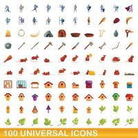 conjunto de 100 ícones universais, estilo cartoon vetor