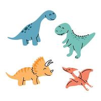 doodles de dinossauros fofos definir estilo escandinavo. dinossauros engraçados dos desenhos animados. vetor