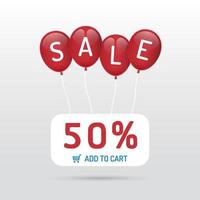 venda de balão vermelho com descontos ícones de conceito de cartaz de papel para loja, varejo. ilustração vetorial. vetor