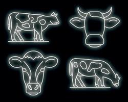 ícones de vaca definir vetor neon