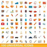 conjunto de 100 ícones universais, estilo cartoon vetor